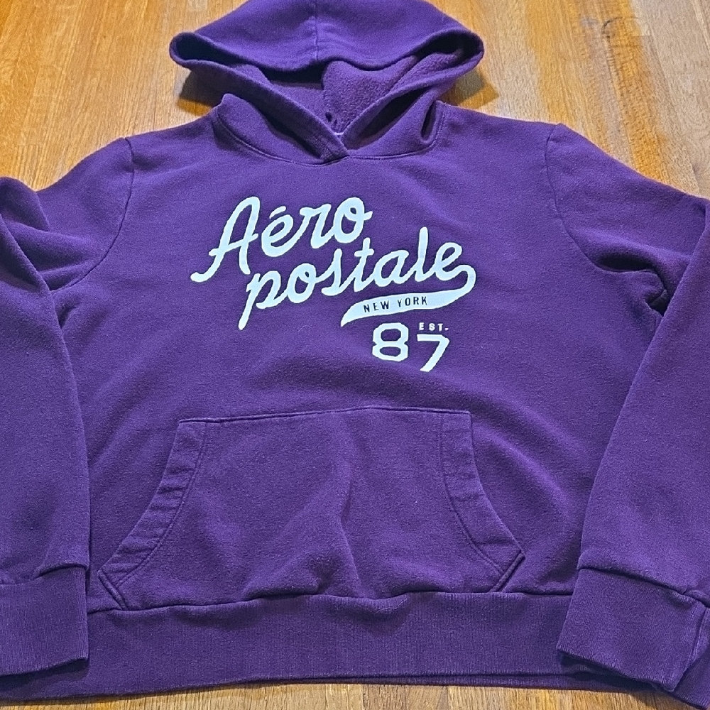 Aeropostale Women 2XL Maroon Plum Purple New York Est. 87 Pocket Pullover Hoodie